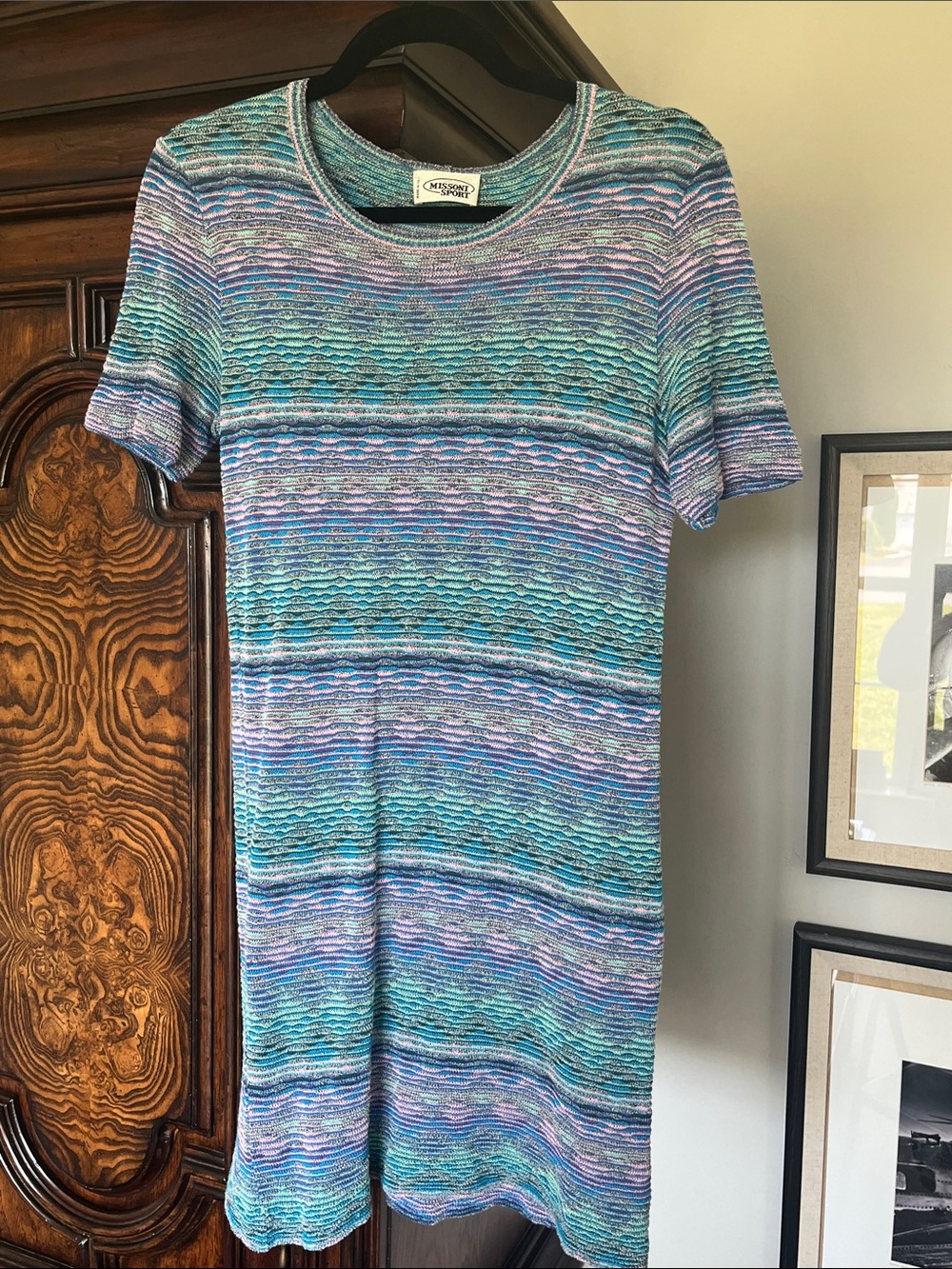 Missoni Turquoise & Lavender Striped Knit Mini Dress
